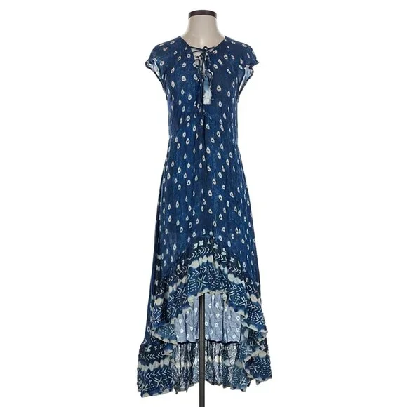 Jen's Pirate Booty Blue Paisley Print Boho High Low Maxi Dress Coastal Cowgirl S